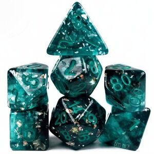 DND‎ Dice Set - Color Spray Cyan - 7 Resin Dice - Fantasy RPG Tabletop Gaming